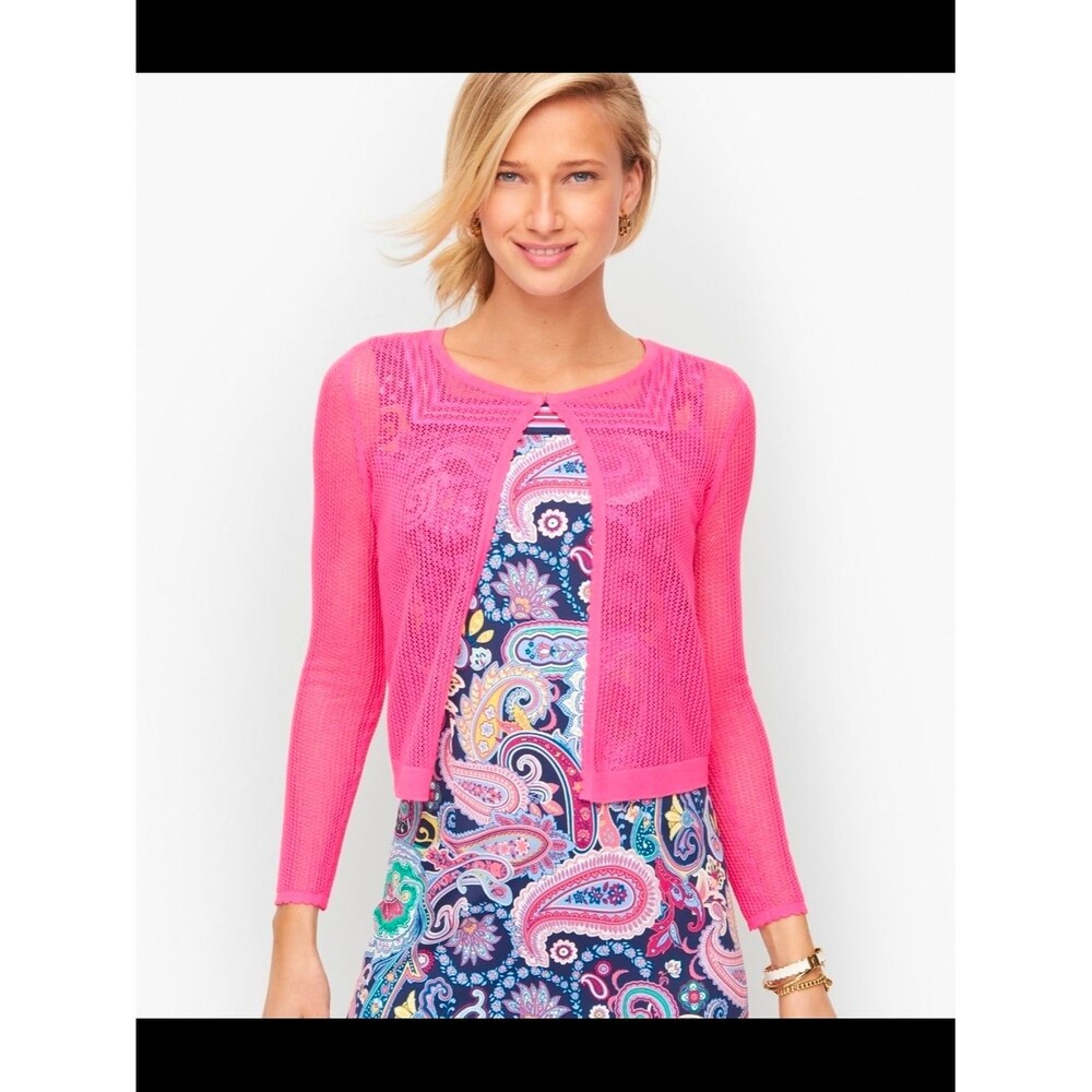 NWT Talbots Sunrise Pink Open Weave Scalloped Trim Summer Cardigan Size XL